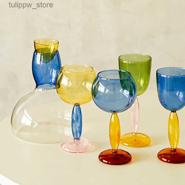 Verres à vin Verre à champagne créatif fait à la main avec verre coloré à haute teneur en borosilicate couleur contrastante verre à vin rouge Bordeaux Bourgogne étiquette de vin L240323