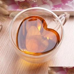 Verres à vin coeur amour forme de forme de verre tasse café tasse tasse double mur à boire du thé au lait de lait à chaud