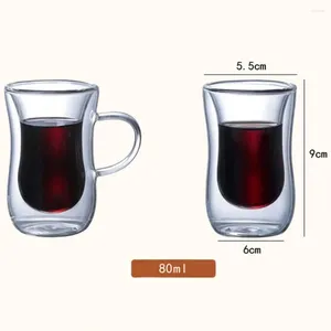 Verres à vin thermo-isolant, tasse transparente résistante à Double paroi, Portable, verre de 80ml, thé, café avec poignée, lait