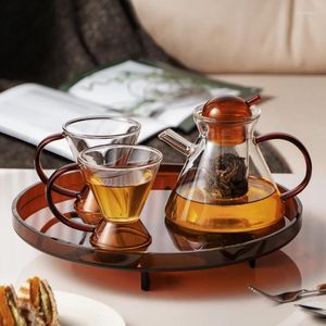 Copas de vino resistente al calor de vidrio transparente taza de té nórdica juego de té de té de té de té accesorios de jugo de fruta