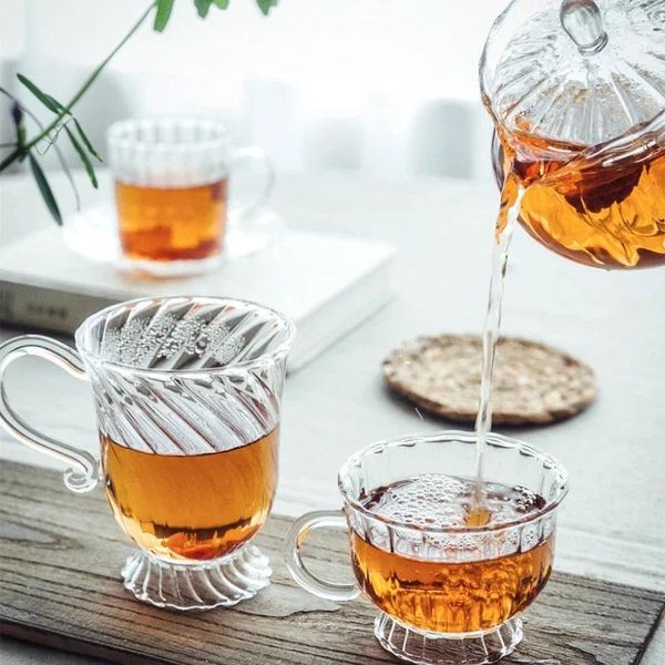 Copas de vino de cristal resistente al calor, juego de té Retro británico, tetera, taza de fruta de la tarde, botella de agua potable para café