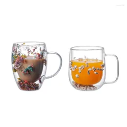 Verres à vin en silicone à haute teneur en bore, tasse à thé de mer à fleurs sèches, travail manuel, verre Double couche, tasse à café Simple avec poignée, cadeau