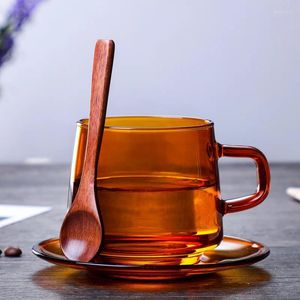 Casas de vinos Altos Borosilicato Amber Coffee Glass Vidry Cup Single Glasps Style Desayuno para el hogar Simple