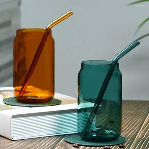 Wijnglazen hoge borosilicaat glazen sap melkbeker met stro transparant cola blikvormige drinkwater koffie mok kantoor drinkware