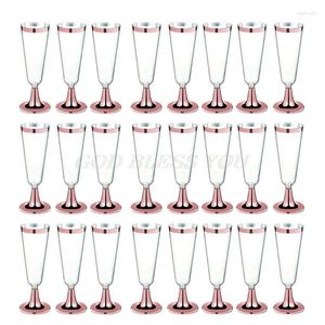 Wijnglazen hoge kwaliteit 150 ml plastic rosé goud omrand Clear Hard Disposable Party Wedding Cups Premium Fancy Champagne Flutes