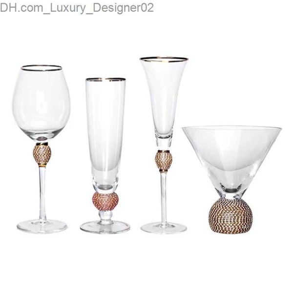 Verres à vin de haute qualité 220-500 ml Vintage Diamond Goblet Contour en or Vin rouge Whisky Champagne Cocktail Cup Light Luxury Wine Set Q240124