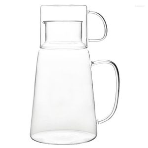 Verres à vin de haute qualité Carafe à eau transparente de grande capacité Carafe à jus résistante à la chaleur Pichet avec tasse Ustensiles à boire