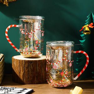 Wijnglazen Hoge temperatuurbestendige Glas Star Wish Creative Christmas Tree Cup Double Office Mark Koffie met Filterscherm