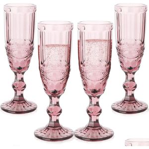 Wijnglazen Hine Pressed Vintage Gekleurde Goblet Witte Champagne Fluit Waterglas Groen Blauw Roze Goblets Cup 0619 Drop Delivery Ho Dhp4R