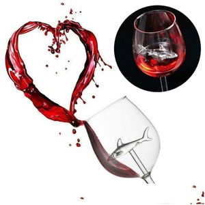 Vers de vin à la maison Fashion The Original Shark Red Gobelet Glass Makade For Party Flutes Glass Drinkware Gift Drop Livrot Dhqxe