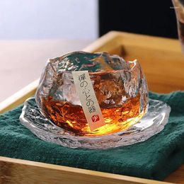 Copas de vino Inicio Taza de vidrio japonesa Bebida Cristal transparente Patrón de martillo Taza de té Lujo Wisky Polígono Borde dorado Copos De Vidro Drinkware