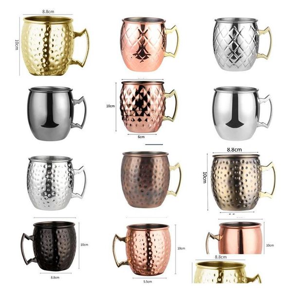 Verres à vin Accueil Cuisine 304 En Acier Inoxydable Moscou Tasse Cuivre Plaqué Marteau Tasse Tasse Cocktail Bar Me Tasses Lt162 Livraison Directe Gar Dh3O1