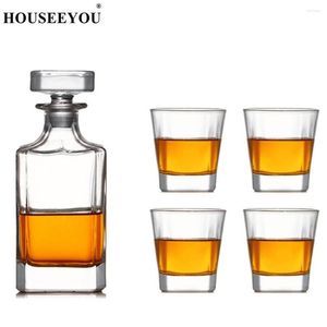 Verres à vin HOUSEEYOU luxe européen cristal sans plomb 1 carafe carrée 4 tasses à whisky Collection ensembles d'outils de barre transparente