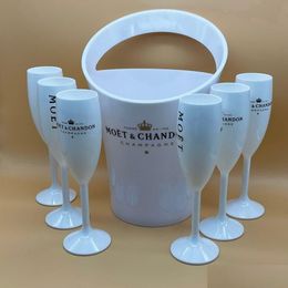 Verres à vin Seau à glace Flûte à champagne Ensemble de fête en plastique blanc Ensembles de livraison directe Maison Jardin Cuisine Bar à manger Drinkware Dhz9O