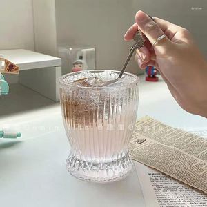 Wijnglazen Iins Koreaanse stijl Kleine taille Glass Girl Stripe Persoonlijkheid Water Cup Tea Milk Sap Coffee