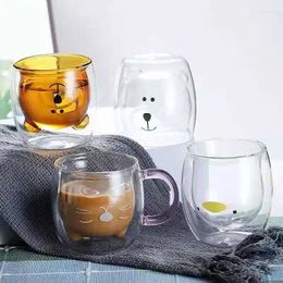 Verres à vin INS 250 ml tasse de café Double Wall Milk Milk Tasse mignon verre créatif kawaii jus Vaso Gato Oso Taza Doble Cristal Valentin de la Saint-Valentin