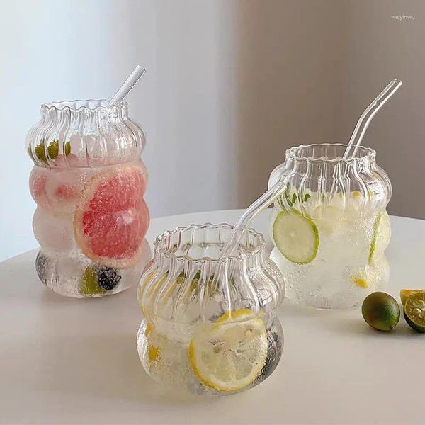 Verres à vin Ins Glass Cup Transparent Stripe Waug Tug Brinking Tea Juice Milk Coffee Home Kitchen Party Bar Drinkware