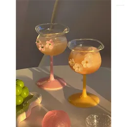 Cepas de vino Ins coreano 3d flor de floración taza de café cóctel de cristal champán vidrio irregular fiesta jugo de alcohol bebida 280 ml