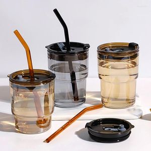 Wijnglazen Ins Draagbare Transparante Glazen Beker Lekvrij Water Theekopje Koffie Melk Sap Mok Met Rietjes Deksels Keuken Drinkware cadeau