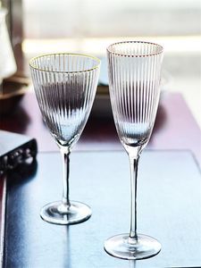 Wijnglazen Ins Verkopen Verticale Streep Champagne Cups Crystal Thuis Drinken Bruiloft Goblet Creative El Party Drinkware