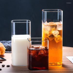 Verres à vin Ins carré verre tasse Simple Transparent froid boire fleur thé bière whisky lait jus maison Bar accessoires