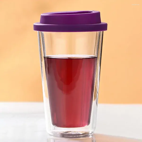Verres à vin tasse de voyage isolée gobelet en verre à Double paroi avec couvercle en Silicone pour boissons café élevé