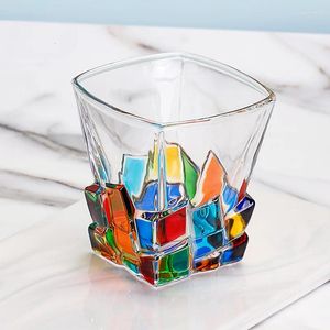 Wijnglazen Internet Celebrity Licht Luxe geschilderde whisky glas ins knappe dikke retro multi-colour blokken Glas