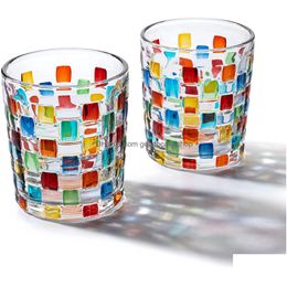 Copas de vino Copa tejida de vidrio pintado italiano Ins Rainbow Colorf Taza de café Cerveza S Beber Gota Entrega Hogar Jardín Cocina Comedor Dhkai