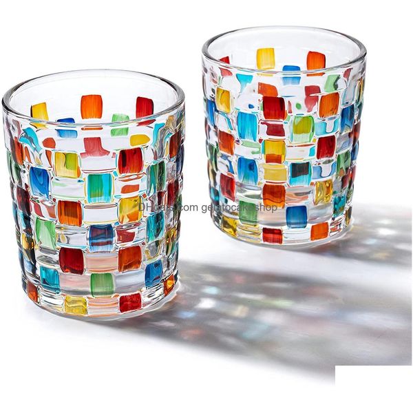 Verres à vin Verre peint italien Coupe tissée Ins Rainbow Colorf Tasse à café Bière S Boire Drop Livraison Maison Jardin Cuisine Salle à manger Dhkai