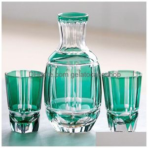 Verres à vin Japon Kagami Design Edo Kiriko Crystal Rock Verre Sculpture à la main Vert Bambou Liqueur Tumbler Top Grade Whisky Coupe Drop D Dhznb