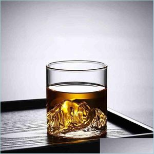 Verres à vin Style japonais Coupe de whisky Montagne Forme peu profonde Verre transparent Fuji Artwork Cadeau Whisky Glacier Vodka Goutte de vin Deliv Dhdi8