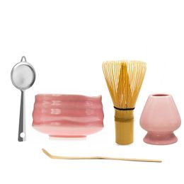 Copas de vino Cerámica japonesa Brillante Rosa Matcha Bowl Macha Tea Whisk Chawan n Holder Scoop Sifter Cup Ceremony Gift Set regalos de cumpleaños 230627