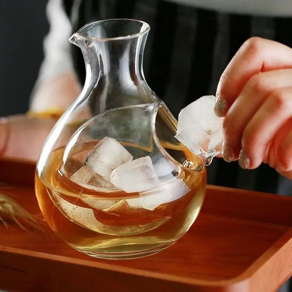 Copas de vino Jarra de hielo de cristal transparente japonés Botella de vidrio sin plomo Barra de whisky Frasco Sake Enfriador de cerveza Dispensador Jarra Decantador 231113