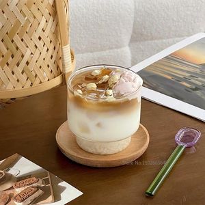 Copas de vino Cafetería japonesa Tazas de vidrio apilables de alta temperatura Tazas de café con leche heladas Jugo de leche Beber bebidas frías Taza