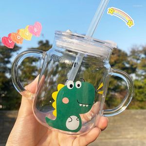 Wijnglazen Japanse Creatieve Strokop Cartoon Kinderen Melk Dubbele Oor Hoge Borosilicaatglas Magnetron Verwarming Riem Schaal