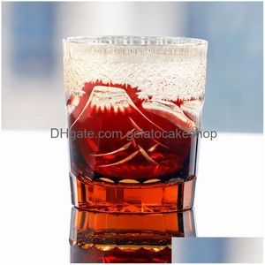 Verres à vin japonais Edo Kiriko Fuji Mountain coupé à la main pour effacer le verre de whisky bleu vert noir rouge 9 oz avec boîte-cadeau livraison directe Dhvjc