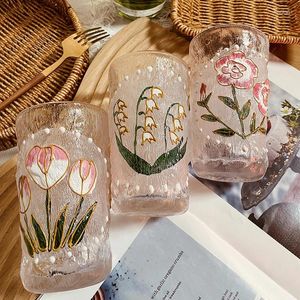 Verres à vin, tasse en verre de Glacier japonais, fleur peinte à la main, ingéniosité, maison créative, motif de fleurs de cerisier