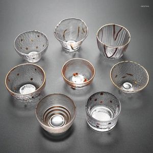 Verres à vin verre japonais petite tasse à thé dégustation épaissie motif marteau or tracé résistant à la chaleur maître unique