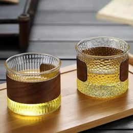Cepas de vino de vino japonesa bambú de madera de madera taza de café alta borosilicato feria de té pequeño