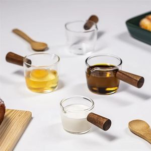 Wijnglazen Japanse stijl Schattig glas Kleine melkbeker Houten handvat Mini koffie Honing Sapemmer Eenvoudig servies