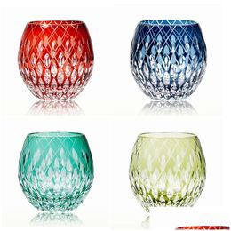 Wijnglazen Japanse stijl Edo Kiriko Crystal Glass Handgravure Caleidoscoop Raindrop Whiskey Tumbler Collection Level Cups Drop Dh3Y0
