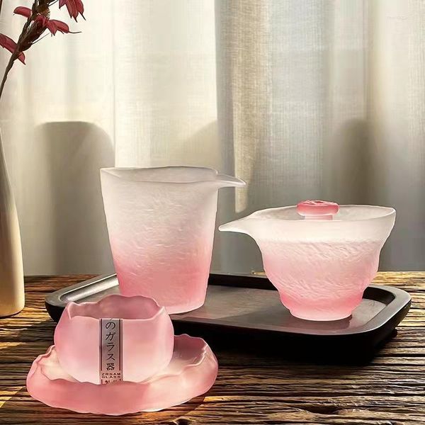 Copas de vino estilo japonés primera nieve gradiente Color vidrio taza juego de té de alta gama hecho a mano