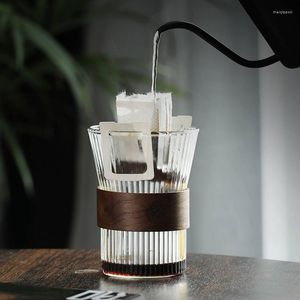 Wijnglazen Japanse stijl Verticale streep Glazen beker Hittebestendige koffiemok met bamboe mouw Transparante sapthee koffie 310 ml