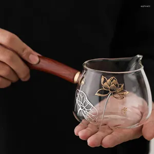 Verres à vin de style japonais à poignée en bois en verre basse fuite de thé de thé épaissie de borosilicate haut de borosilicaté distributeur