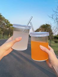 Verres à vin japonais style élégant et Mooie, verre Stro Chic Melk café Beker avec Deksel verre Tasse transparente Pour café