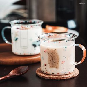 Copas de vino JINYOUJIA 360ml Taza de vidrio de animales de dibujos animados con escala Tazas de café creativas Taza de leche para el desayuno Vasos de agua para el hogar y la oficina