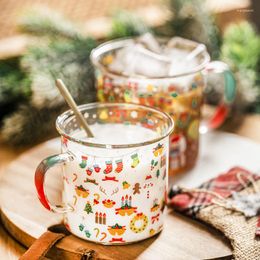 Wijnglazen Jinyoujia Kerst gekrulde rand Glass Melk Mok Handgrip Cups Home Office Water koffieparen Mokken Kitchendrankjescadeau