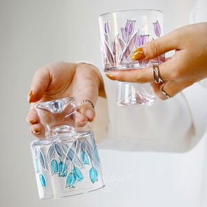 Verres à vin JINYOUJIA peints à la main tulipes verre tasses couleur eau tasse fond épais cristal femmes whisky cuisine ustensiles à boire