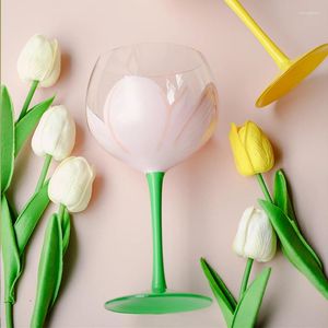 Casas de vino Jinyoujia Vintage pintada de tulipanes de tulipanes de cristal de cristal champán para la fiesta del hogar regalos de boda 700ml