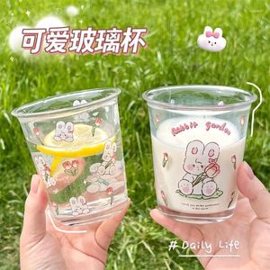 Verres à vin Kawaii Ins, tasse en verre, café, infusion froide, mignon dessin animé imprimé, eau, tulipe, lait, petit déjeuner, tasses à rabat 320ML